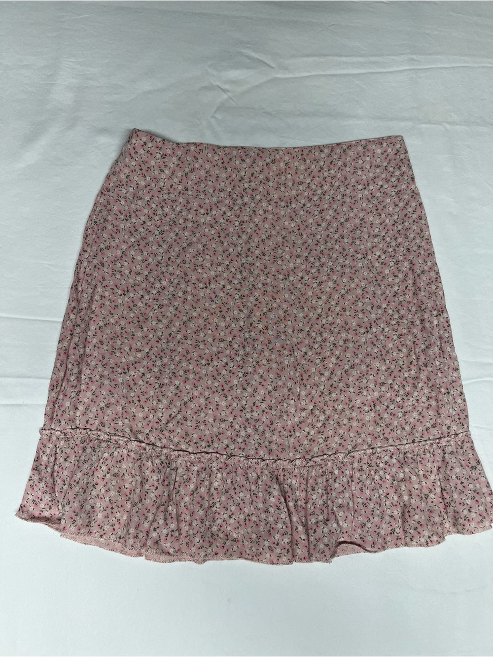Brandy Melville Pink Mini Skirt with Floral Ruffle Hem